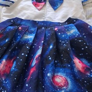 Galaxy Print Skirt with Bow Accent